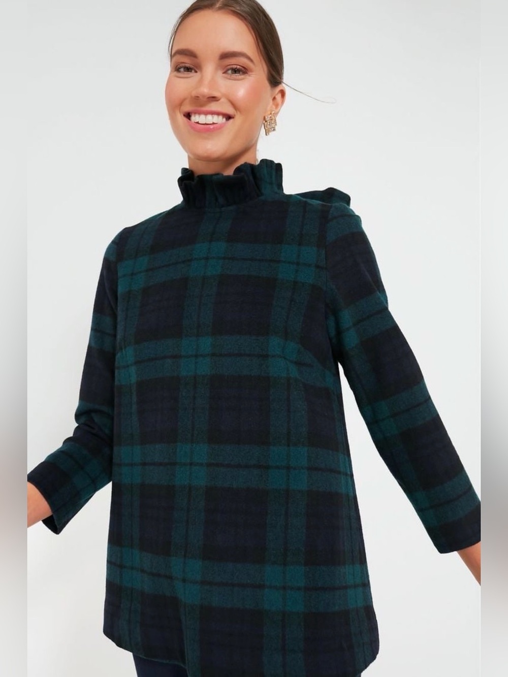 New Tuckernuck Blackwatch Plaid Faye Bow Blouse - size small